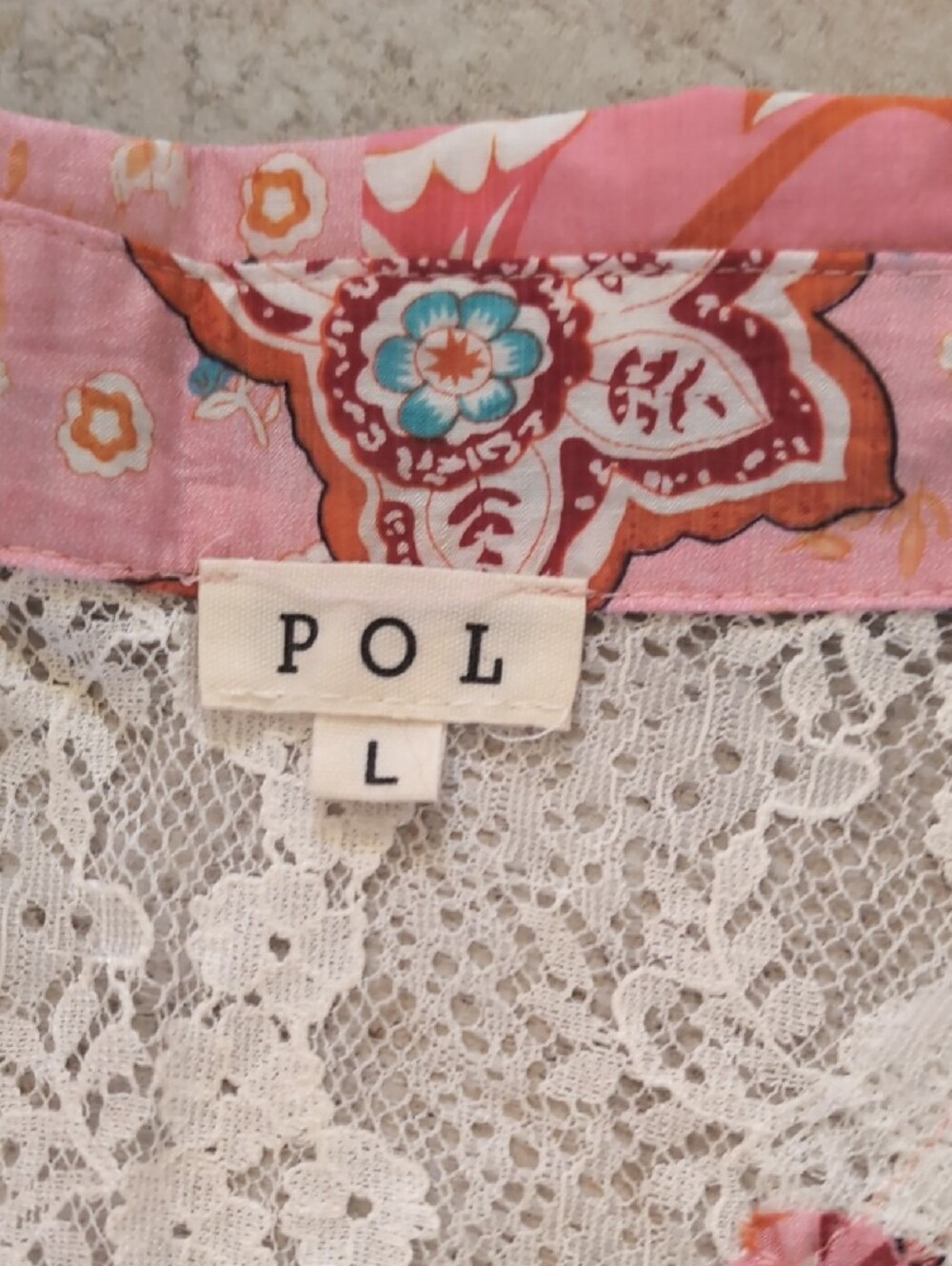 POL Pink Lace-Accent Button Down with Floral Trim - Picture 2 of 5